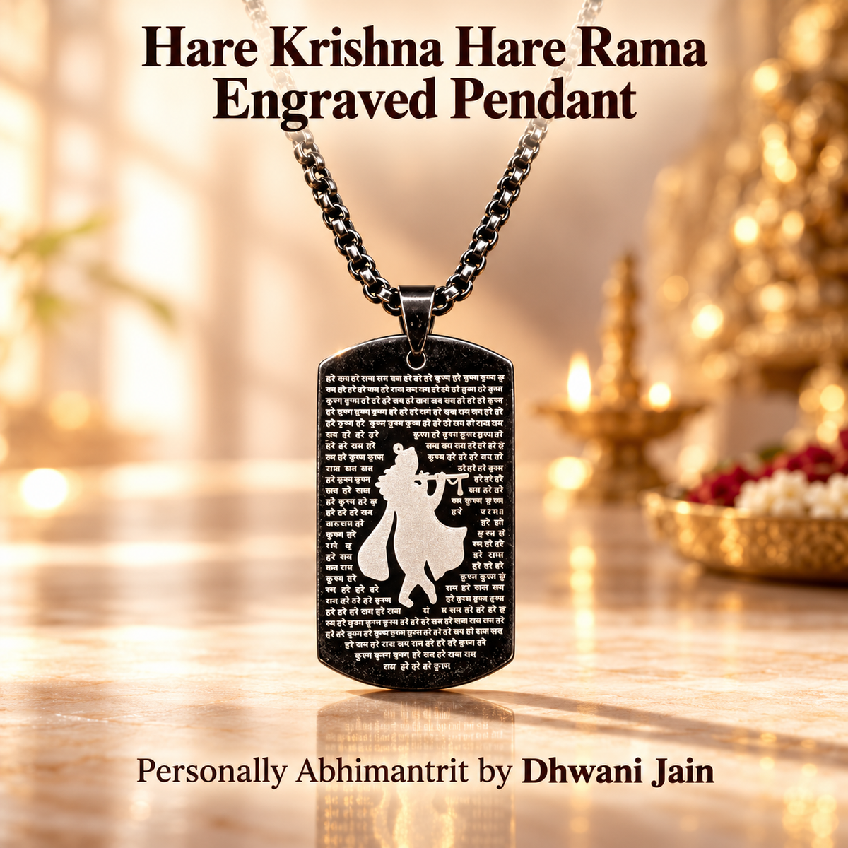 Hare Krishna Hare Rama Engraved Pendant - Abhimantrit