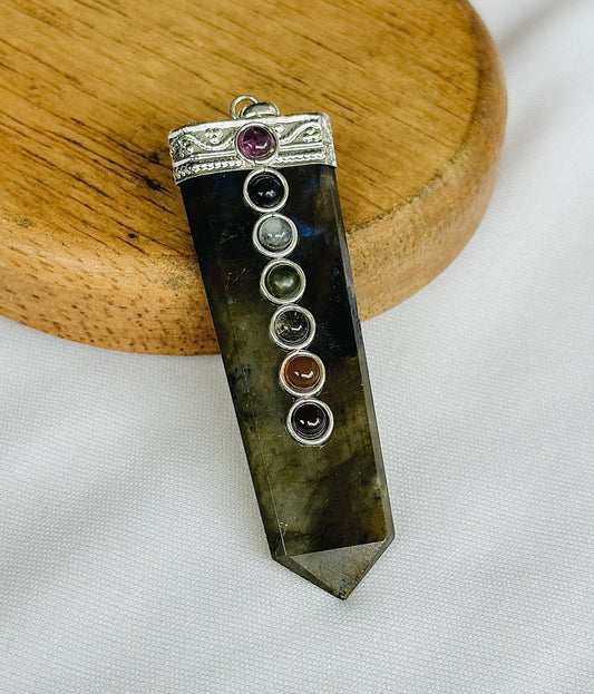 Awaken Your Inner Power & Open Your Third Eye Chakra: Labradorite Seven Chakra Pendant - Abhimantrit & Certified