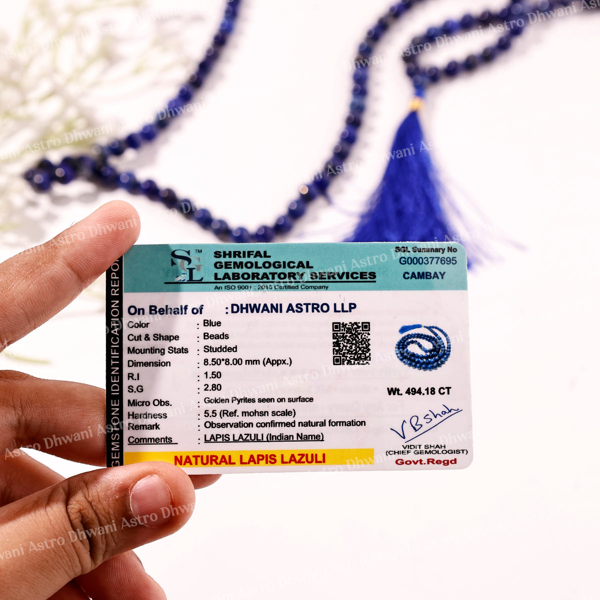 Lapis Lazuli Crystal Mala - Abhimantrit & Certified