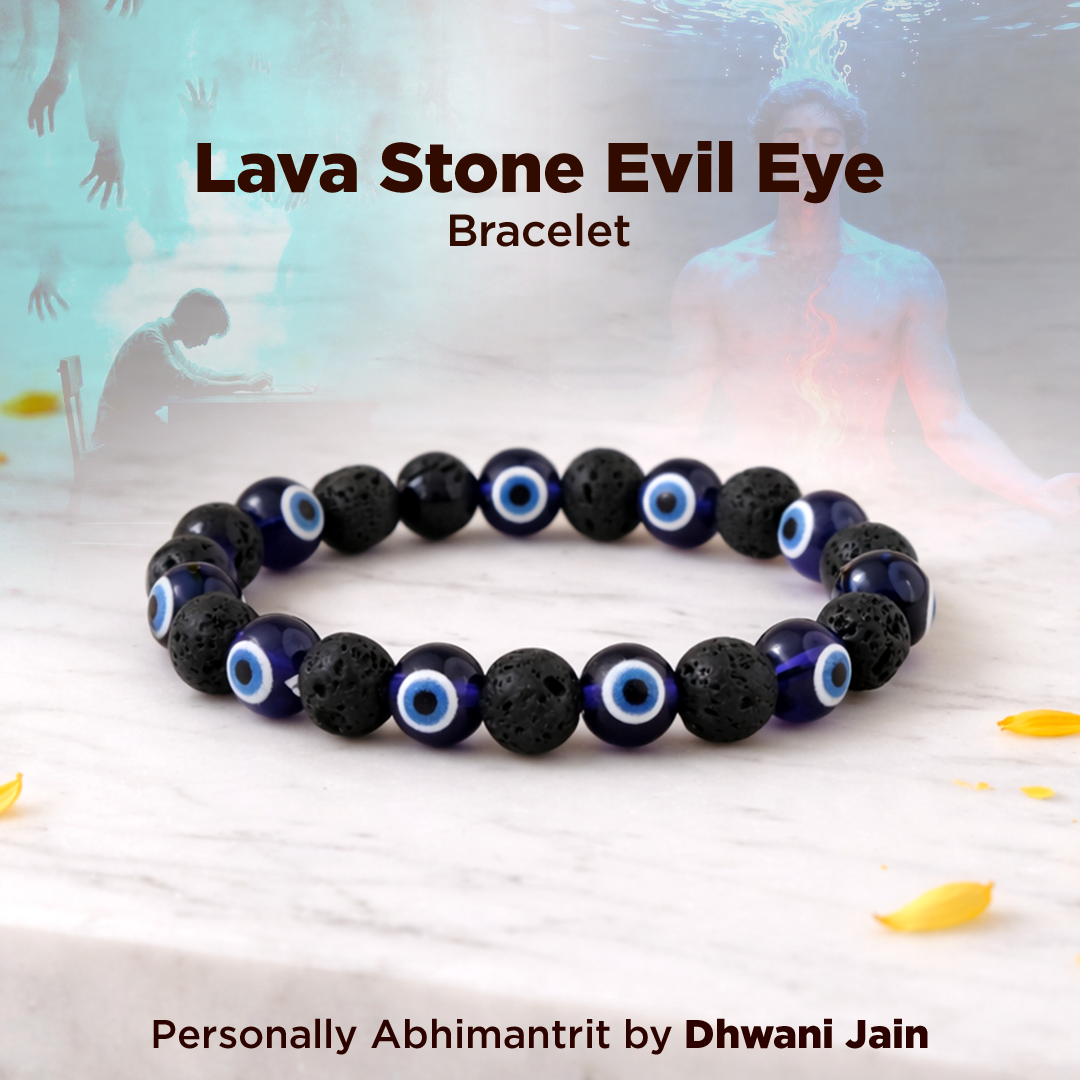 Lava Stone Evil Eye Bracelet with people in the background