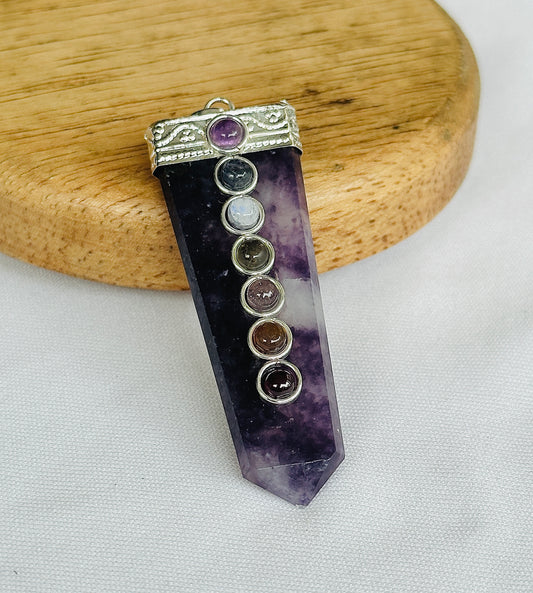 Seven Chakra Pendant (Lepidolite Stone) - Abhimantrit & Certified