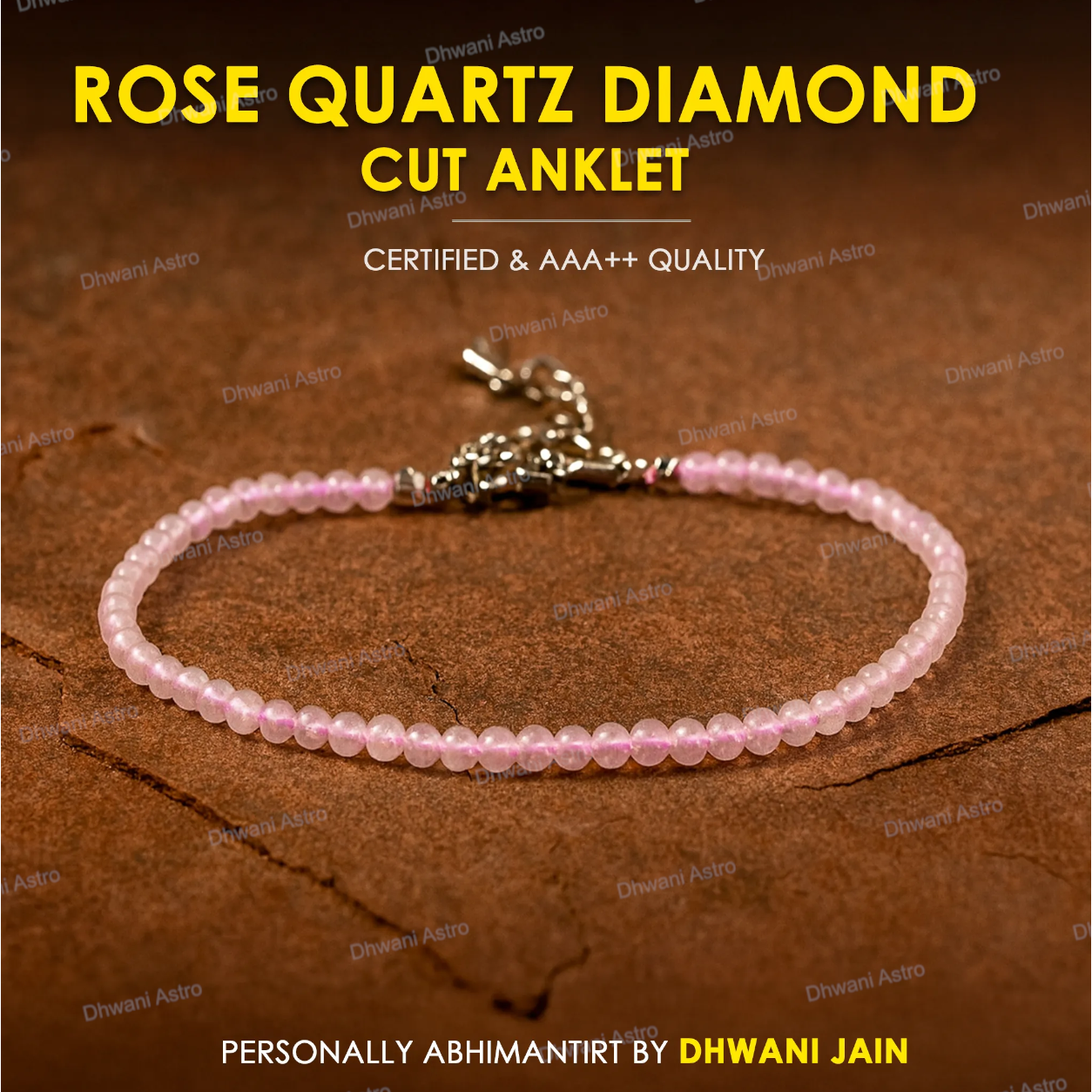 Natural Rose Quartz Diamond Cut Anklet for Love, Harmony & Emotional Balance