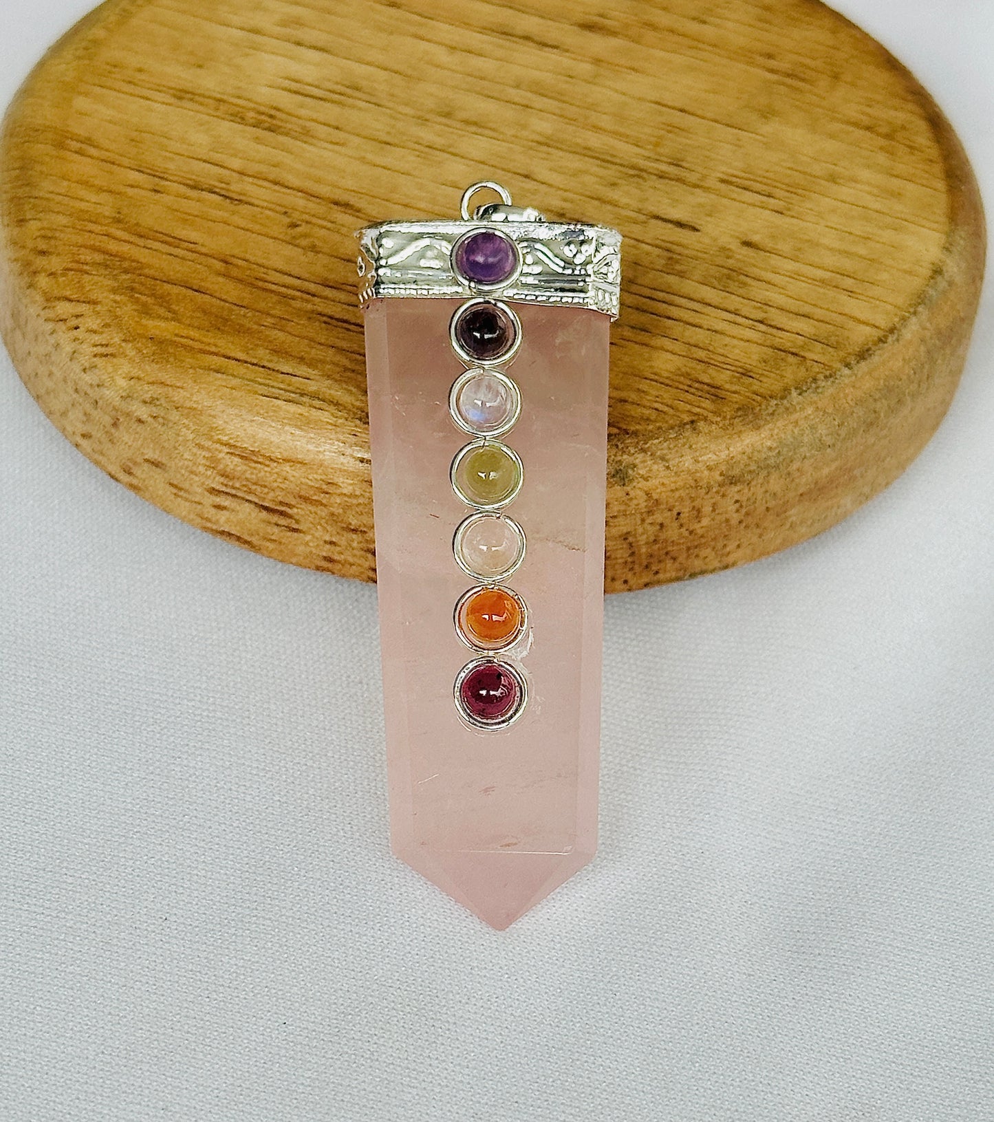 Improve Love, Relationship & Emotional Connection: Rose Quartz Seven Chakra Pendant - Abhimantrit & Certified