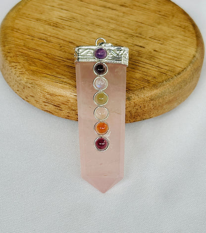 Improve Love, Relationship & Emotional Connection: Rose Quartz Seven Chakra Pendant - Abhimantrit & Certified