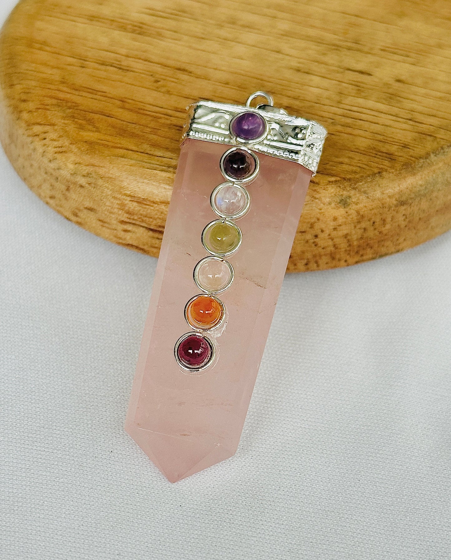 Improve Love, Relationship & Emotional Connection: Rose Quartz Seven Chakra Pendant - Abhimantrit & Certified