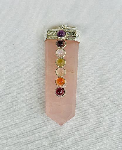 Improve Love, Relationship & Emotional Connection: Rose Quartz Seven Chakra Pendant - Abhimantrit & Certified