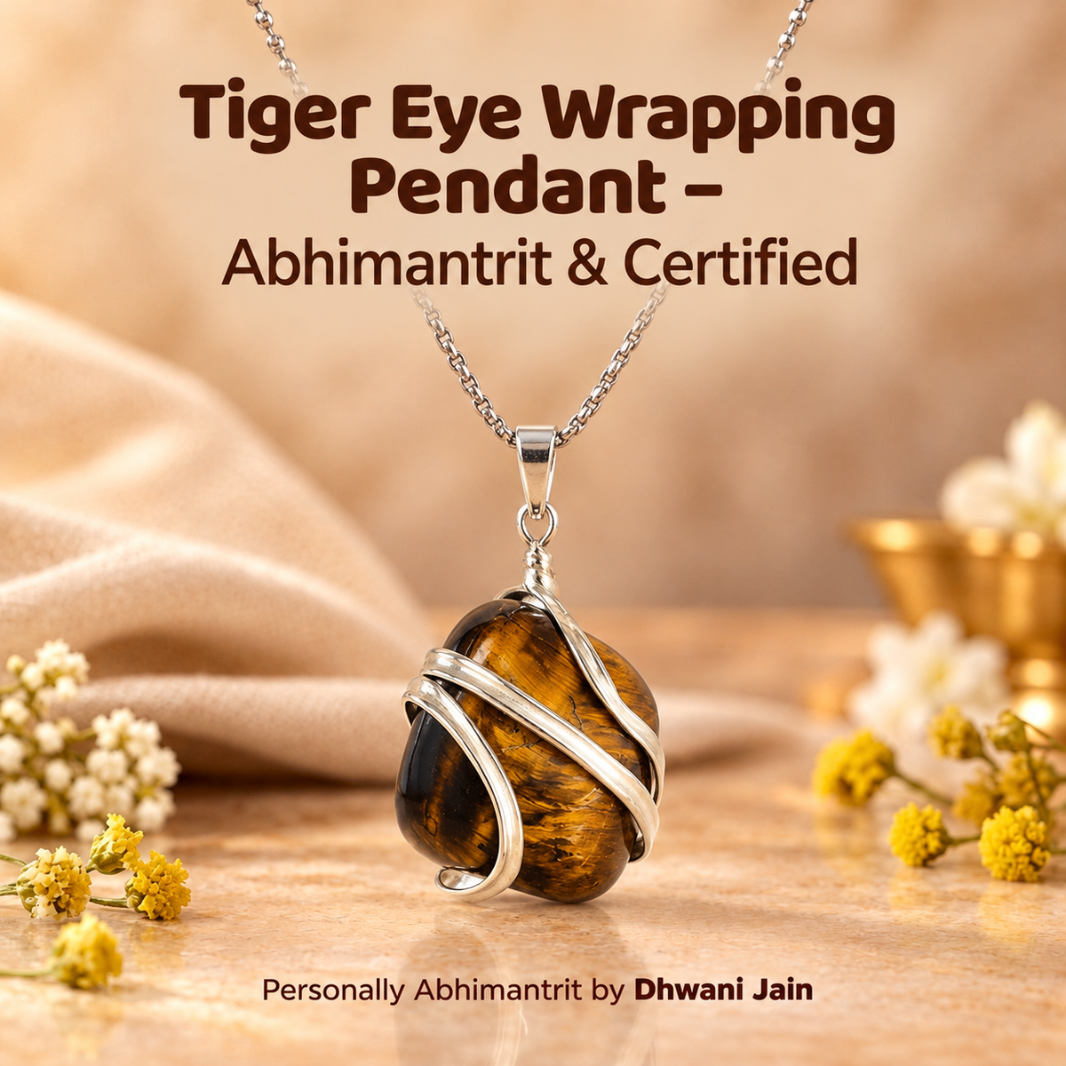 Tiger Eye Wrapping Pendant Boosts Your Confidence Level - Abhimantrit & Certified