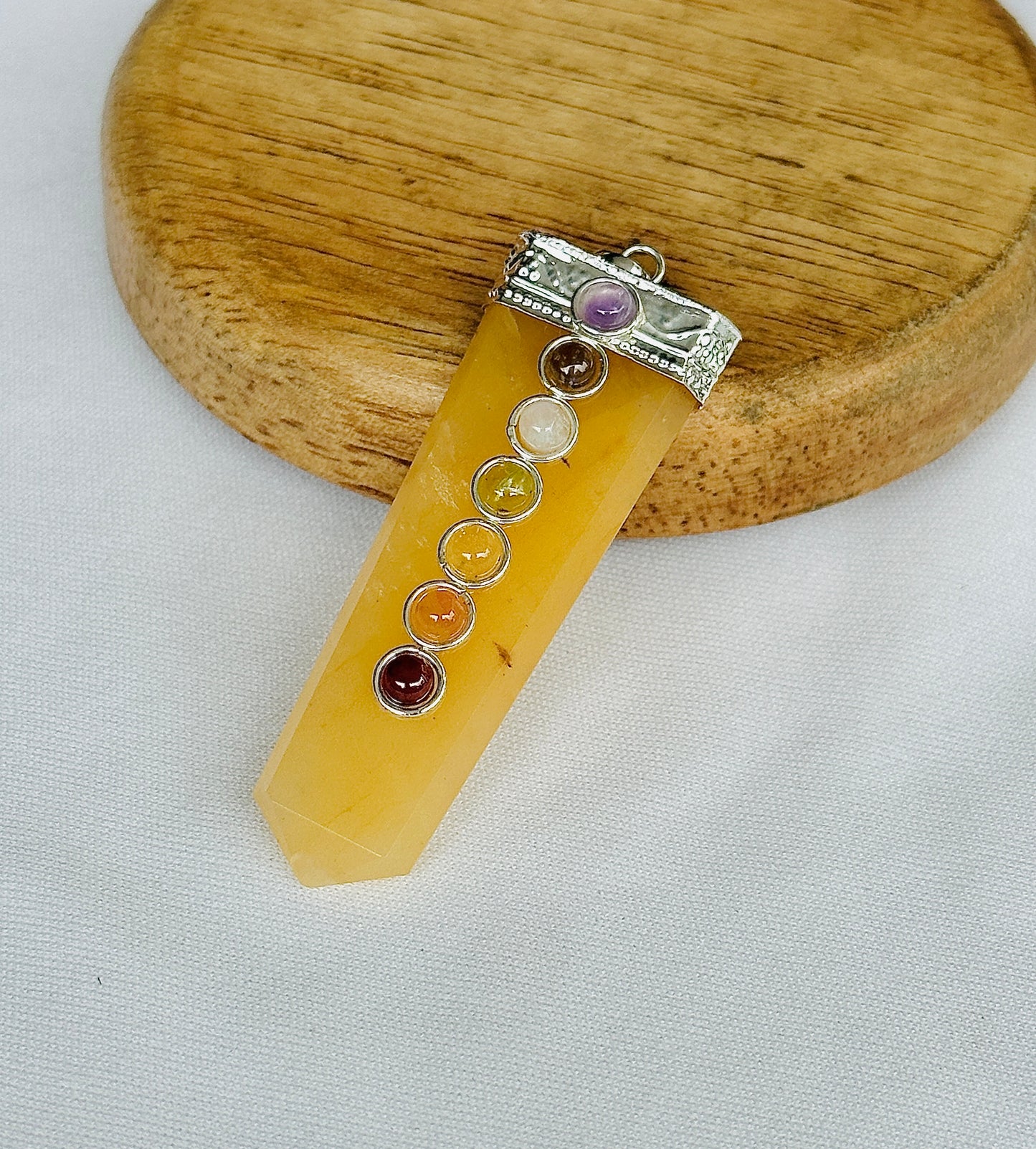 Fulfill Your Desires with Divine Blessings: Yellow Aventurine Seven Chakra Pendant - Abhimantrit & Certified