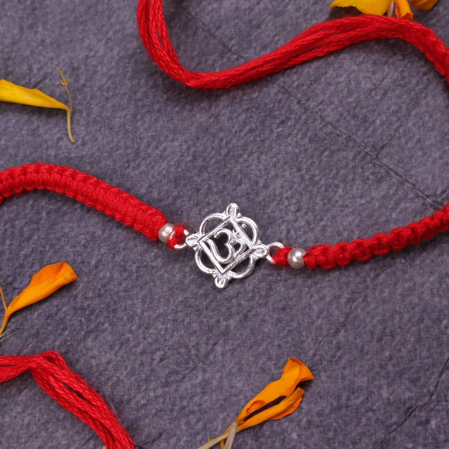 925 Sterling Silver Om Rakhi | Sacred Om Raksha Bandhan Rakhi | Handmade Adjustable Thread Rakhi for Brother